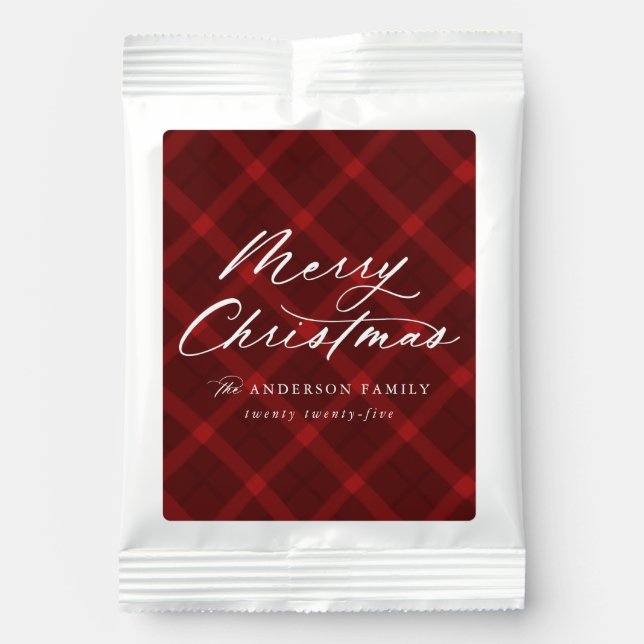 Elegant Brushed Red Plaid Merry Christmas Hot Chocolate Drink Mix (Front)