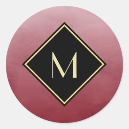 Elegant Brushed Red With Simple Gold Monogram Classic Round Sticker