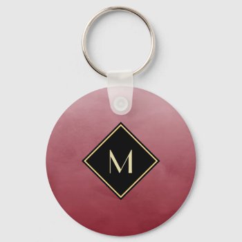 Elegant Brushed Red With Simple Gold Monogram Keychain by ohsogirly at Zazzle