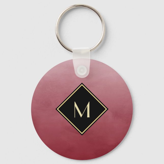 Elegant Brushed Red With Simple Gold Monogram Keychain (Front)