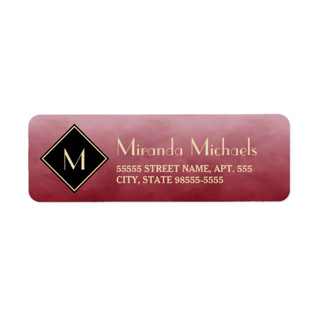 Elegant Brushed Red With Simple Gold Monogram Label (Front)