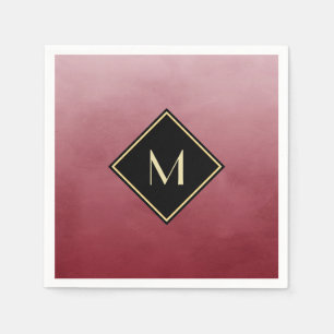 Elegant Brushed Red With Simple Gold Monogram Paper Napkins