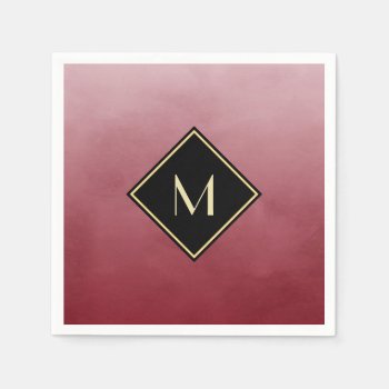 Elegant Brushed Red With Simple Gold Monogram Paper Napkins by ohsogirly at Zazzle