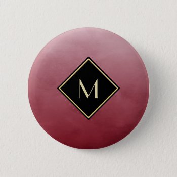 Elegant Brushed Red With Simple Gold Monogram Pinback Button by ohsogirly at Zazzle