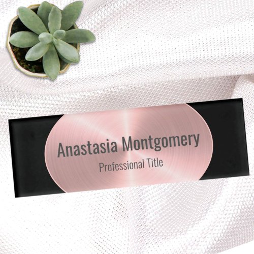 Elegant Brushed Rose Faux Metal Oval Custom Name Tag