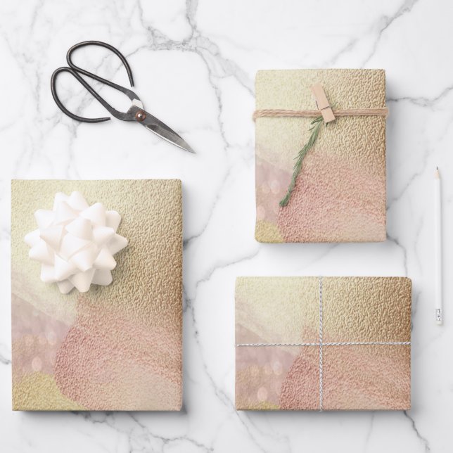 Elegant Brushed Rose-Gold Bokeh Holiday Wrapping Paper Sheets (Front)