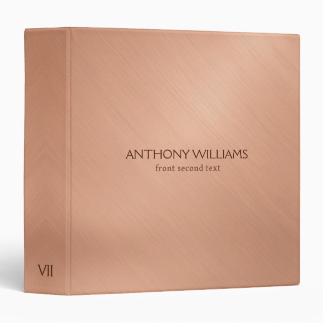Elegant Brushed Rose Gold Metal  3 Ring Binder (Front/Spine)