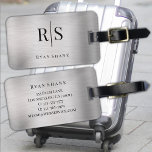 Elegant Brushed Silver, Black Monogram & Name Luggage Tag<br><div class="desc">An elegant and classy brushed silver design with personalized black monogram,  name and contact info on back.</div>