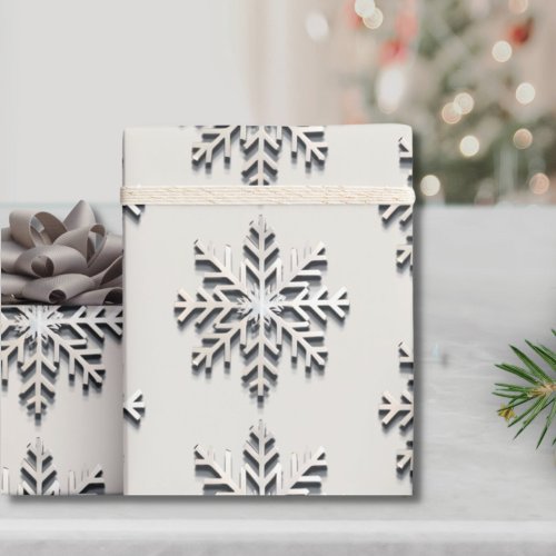 Elegant Brushed Silver Snowflake Wrapping Paper