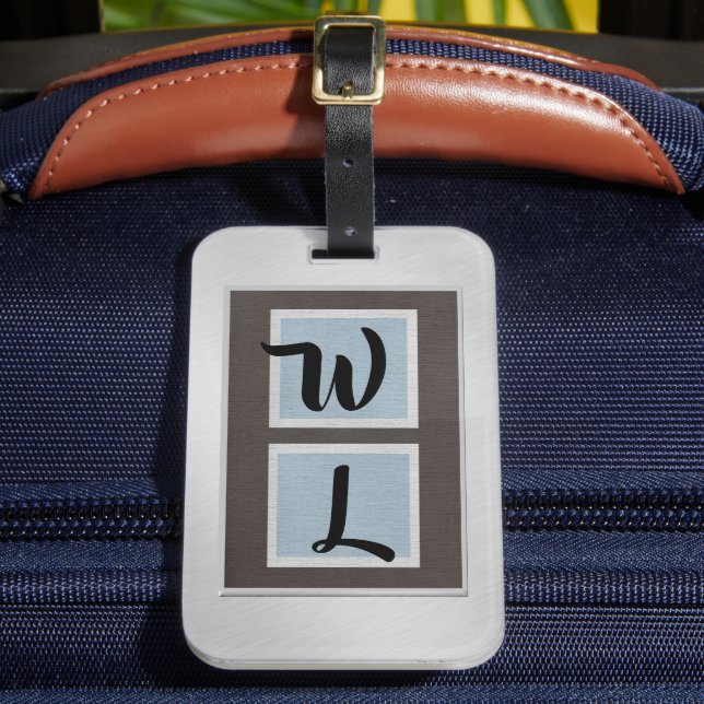 Elegant Brushed-Steel Linen Look Luggage Tag (Front Insitu 2)