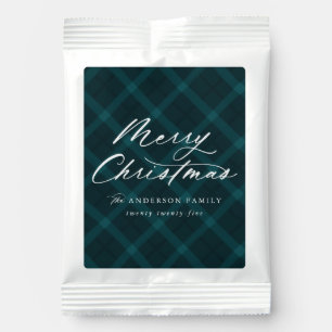 Elegant Brushed Teal Plaid Merry Christmas Hot Chocolate Drink Mix