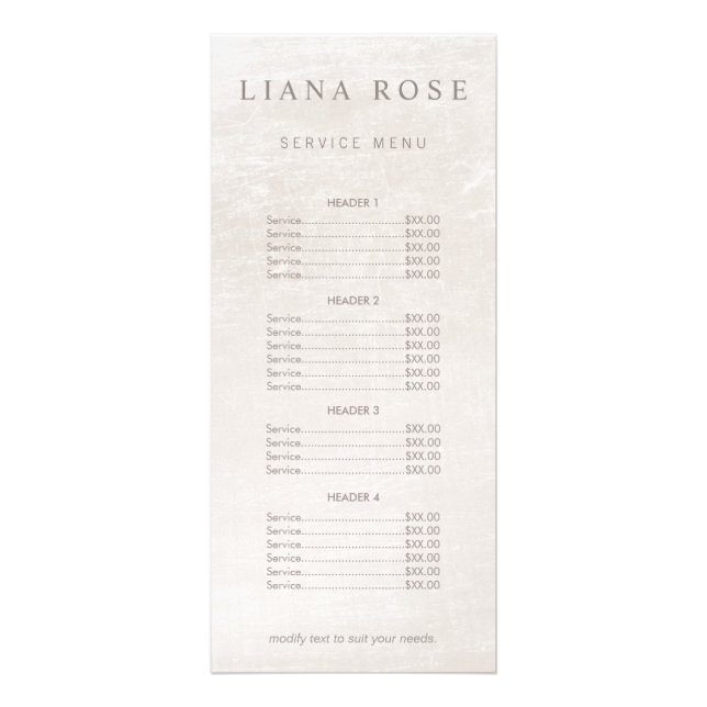 Elegant Brushed White Marble Salon Price List Menu (Front)