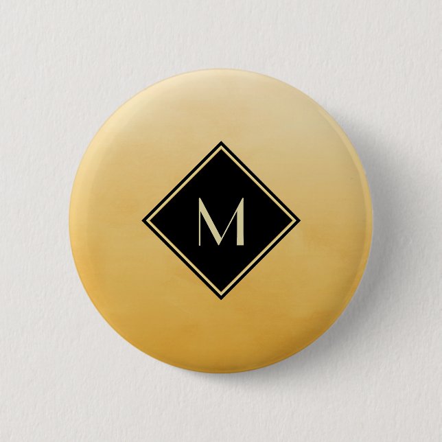 Elegant Brushed Yellow With Simple Gold Monogram Button (Front)