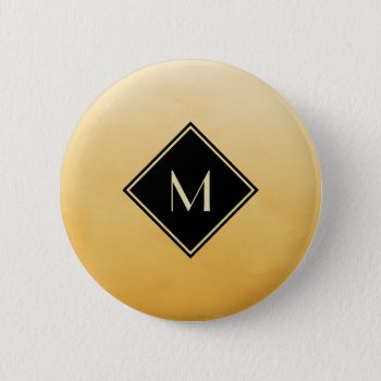 Elegant Brushed Yellow With Simple Gold Monogram Button by ohsogirly at Zazzle