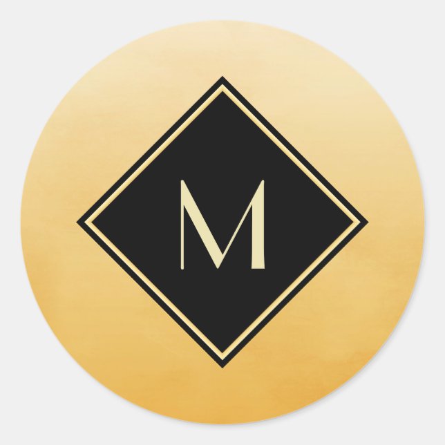 Elegant Brushed Yellow With Simple Gold Monogram Classic Round Sticker (Front)