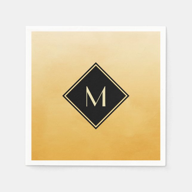 Elegant Brushed Yellow With Simple Gold Monogram Napkins (Front)