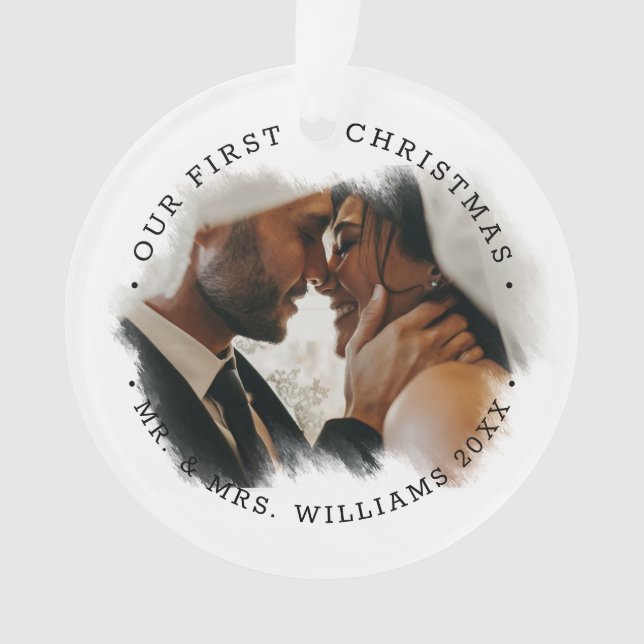 Elegant Brushstroke Overlay Photo Acrylic Ornament (Front)