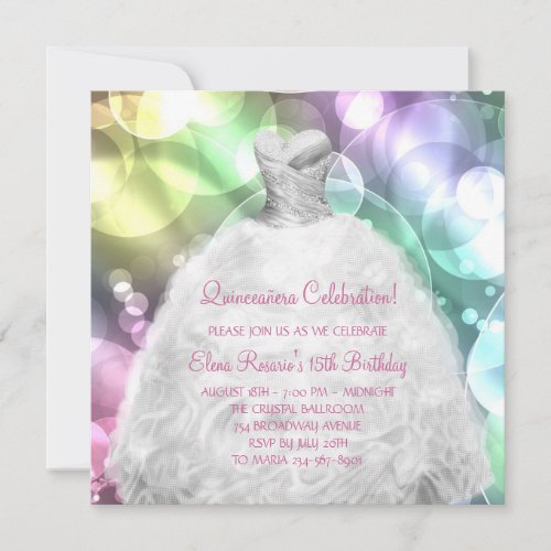 Elegant Bubbles Pink and Purple Quinceanera Personalized Invites