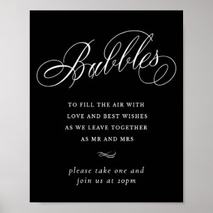 Elegant Bubbles White Calligraphy   Favor Table Poster