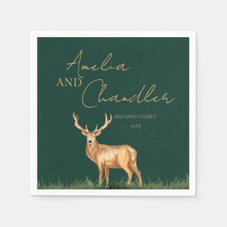 Elegant Buck Deer Christmas Family Name Napkins