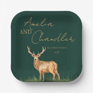 Elegant Buck Deer Christmas Family Name Paper Plates