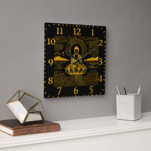 Elegant Buddha Surrounded by Waves and Mountains Square Wall Clock