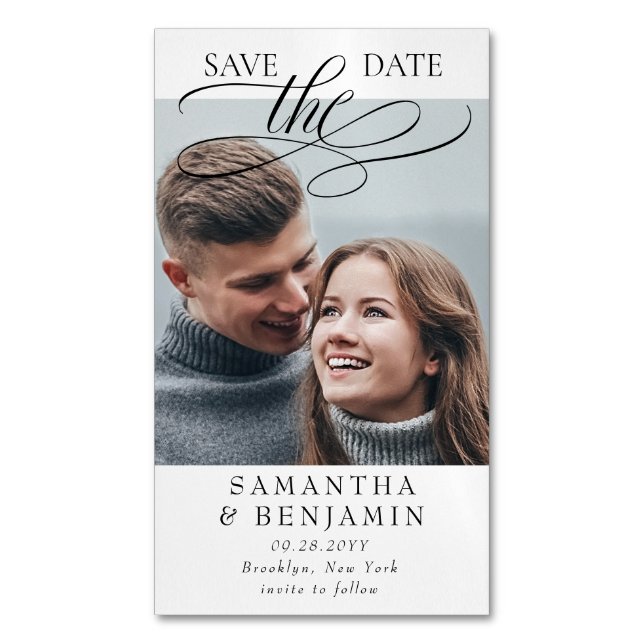 Elegant Budget 25/$10 Save the Date Magnets (Front Vertical)
