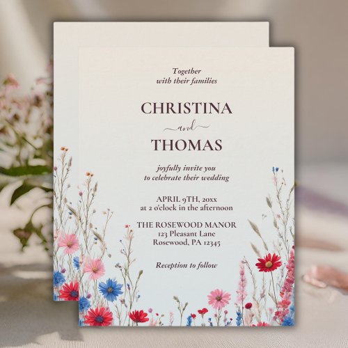 Elegant Budget Boho Watercolor Wildflowers Wedding Invitation