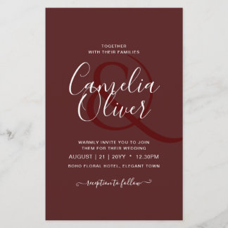 Elegant BUDGET Burgundy Monochrome Wedding Simple  Flyer