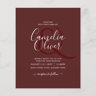 Elegant BUDGET Burgundy Monochrome Wedding Simple  Flyer
