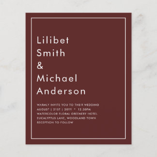 Elegant BUDGET Burgundy Monochrome Wedding Simple  Flyer