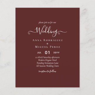Elegant BUDGET Burgundy Monochrome Wedding Simple  Flyer
