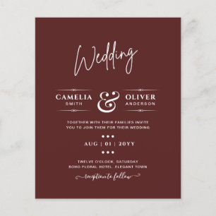 Elegant BUDGET Burgundy Monochrome Wedding Simple  Flyer