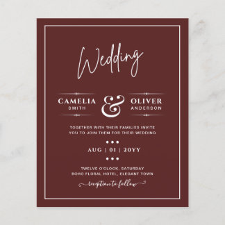 Elegant BUDGET Burgundy Monochrome Wedding Simple  Flyer