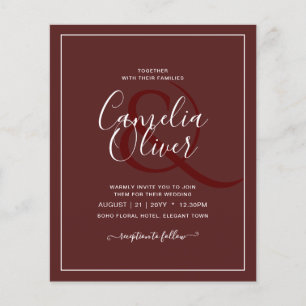 Elegant BUDGET Burgundy Monochrome Wedding Simple Flyer