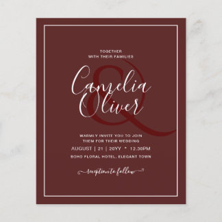 Elegant BUDGET Burgundy Monochrome Wedding Simple  Flyer