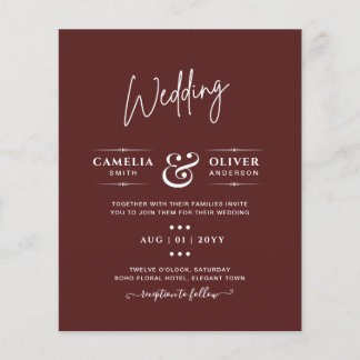 Elegant BUDGET Burgundy Monochrome Wedding Simple  Flyer