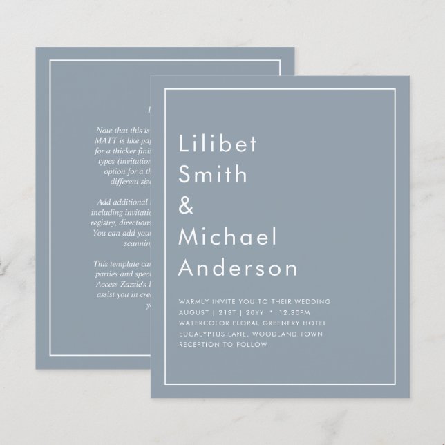 Elegant Budget Dusty Blue Monochrome Wedding (Front/Back)