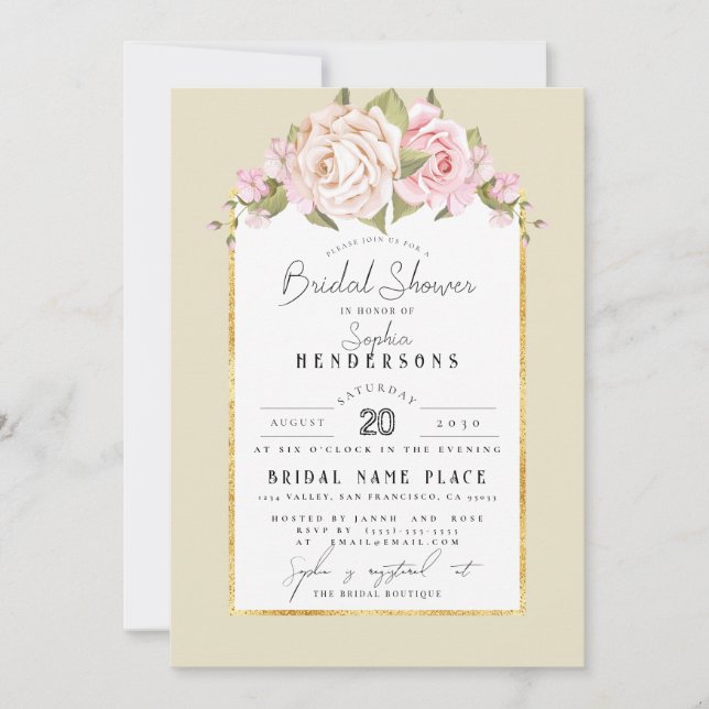 Elegant Budget Floral Dusty Rose Foil BridalShower Invitation (Front)