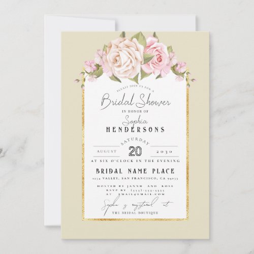 Elegant Budget Floral Dusty Rose Foil BridalShower Invitation