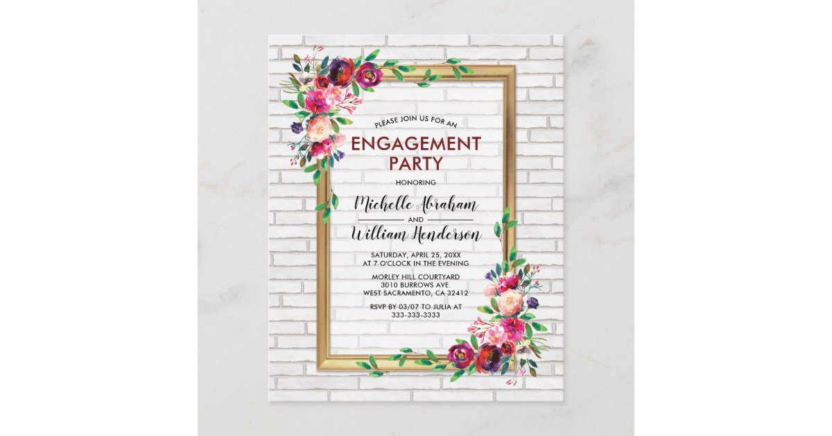 Elegant Budget Floral Engagement Party Invitation 