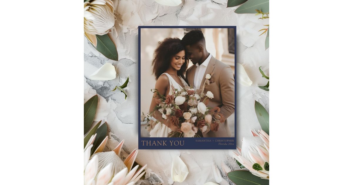 Elegant Budget Navy Blue & Gold Wedding Thank you | Zazzle