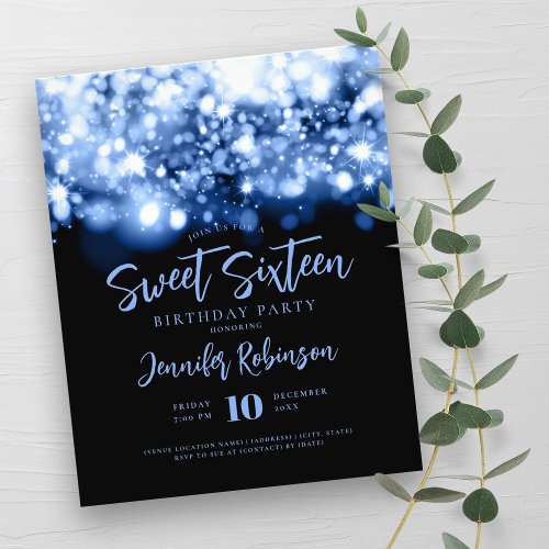 Elegant Budget Navy Blue Spark Sweet 16 Invite  Flyer