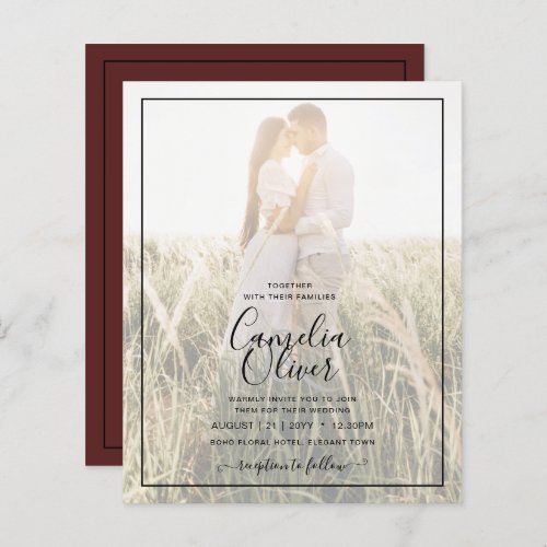 Elegant Budget PHOTO Overlay Burgundy Wedding Chic