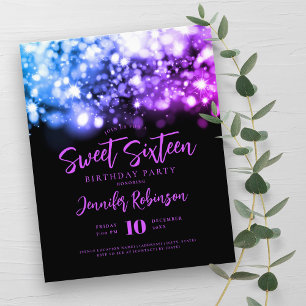 Elegant Budget Purple Blue Spark Sweet 16 Invite Flyer