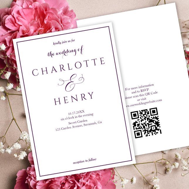  Elegant  Budget Purple Qr Code Wedding  Invitation (Creator Uploaded)