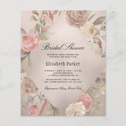 Elegant BUDGET rose gold bridal shower invitation