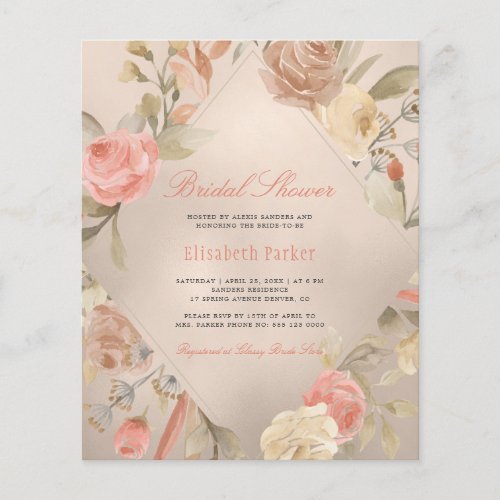 Elegant BUDGET rose gold bridal shower invitation