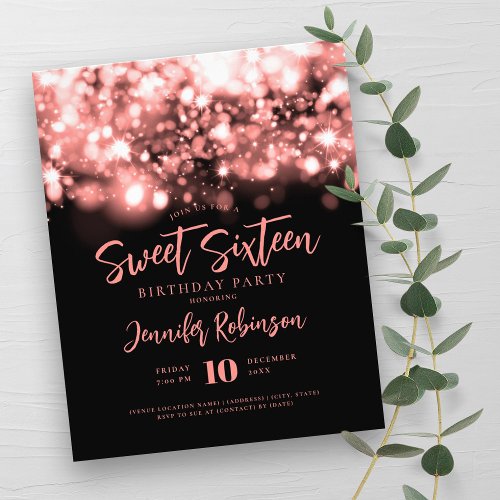 Elegant Budget Rose Gold Sparkle Sweet 16 Invite  Flyer