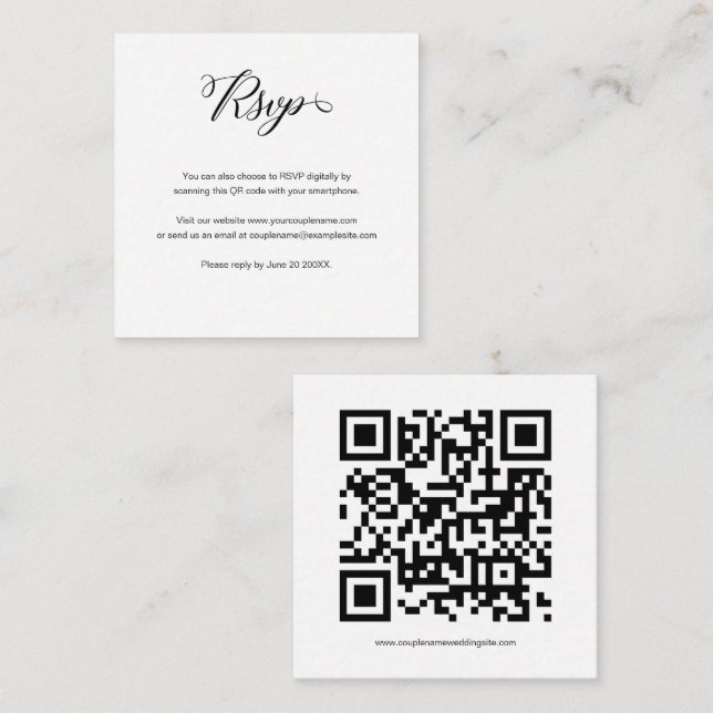 Elegant Budget Script QR Code Wedding RSVP Card (Front/Back)